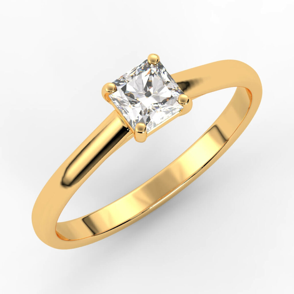 solitärring i guld med en kuddslipad diamant